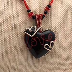 Obsidian wire wrapped necklace, earrings, bracelet